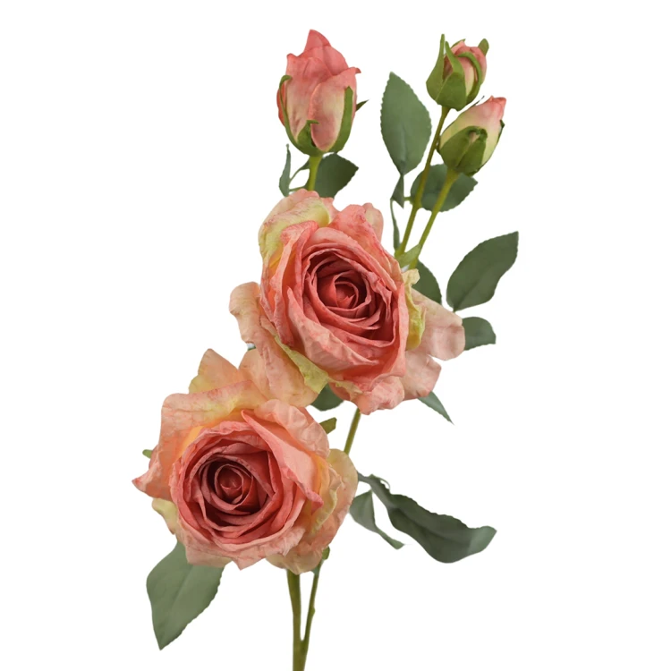 Sztuczna róża suszona gałązkowa w kolorze łososiowym 68 cm