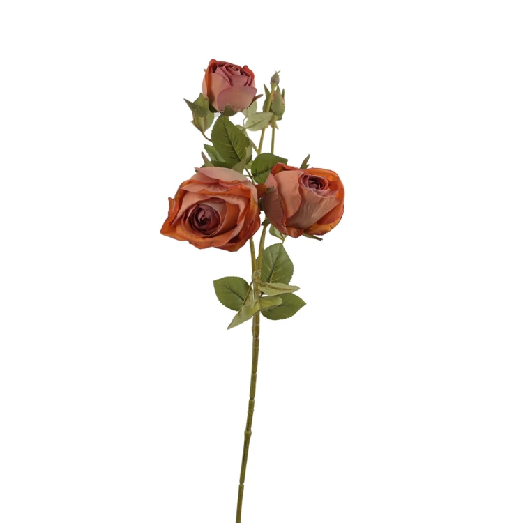 Sztuczna róża gałązkowa w kolorze herbacianym 65 cm