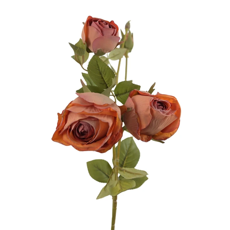 Sztuczna róża gałązkowa w kolorze herbacianym 65 cm
