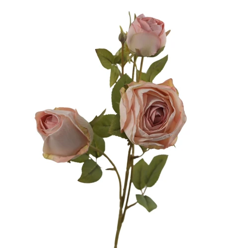Sztuczna róża gałązkowa w kolorze jasno różowym 65 cm