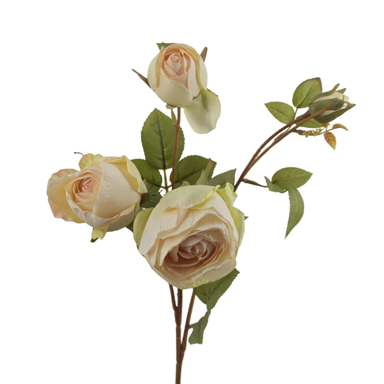 Sztuczna róża gałązkowa w kolorze kremowym 65 cm