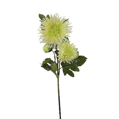 Sztuczna gałązkowa chryzantema w kolorze białym z zielonym środkiem 90 cm