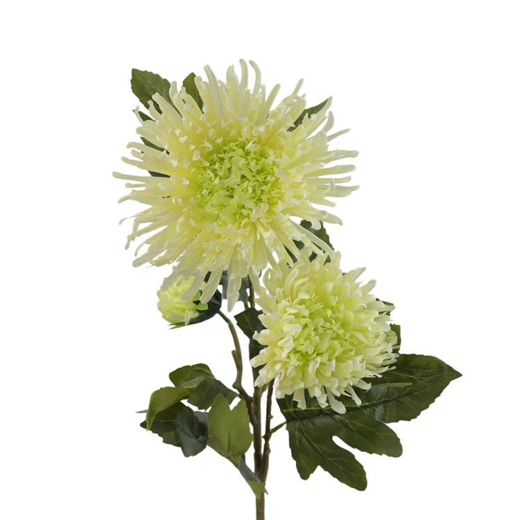 Sztuczna gałązkowa chryzantema w kolorze białym z zielonym środkiem 90 cm