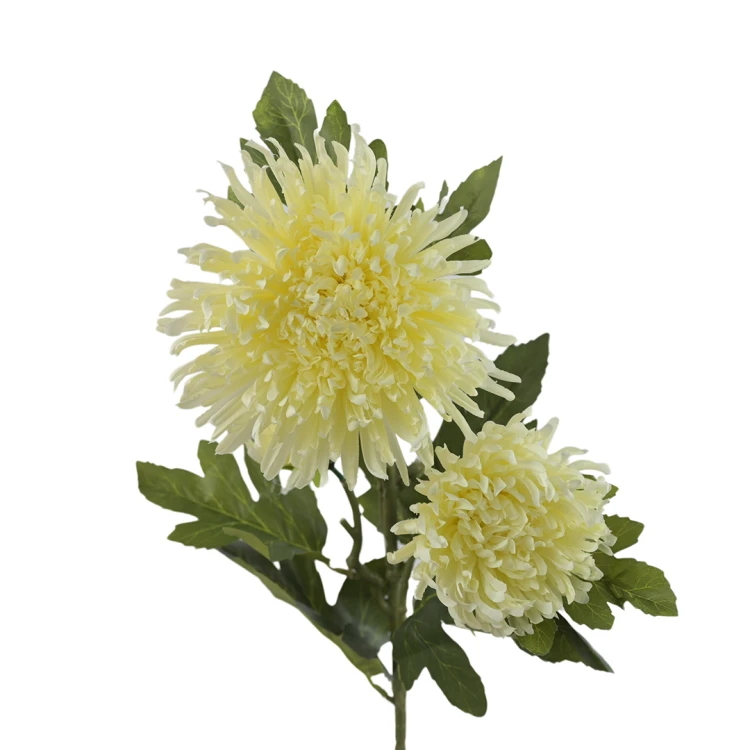 Sztuczna gałązkowa chryzantema w kolorze cytrynowym 90 cm