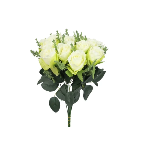 Sztuczna róża w pąku na piku w kolorze biało/zielonym 34 cm