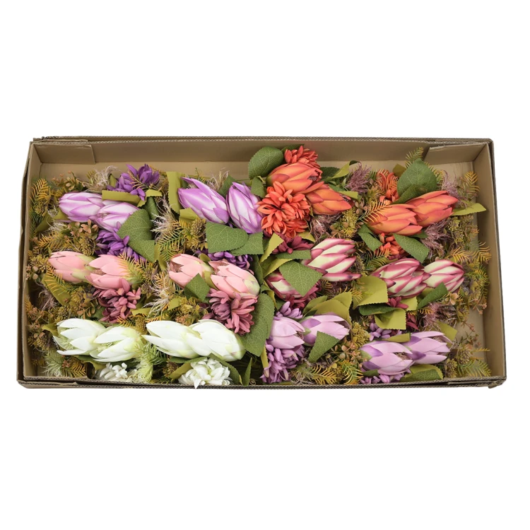 Karton bukietu chryzantemy z proteą mix kolorów 55 cm