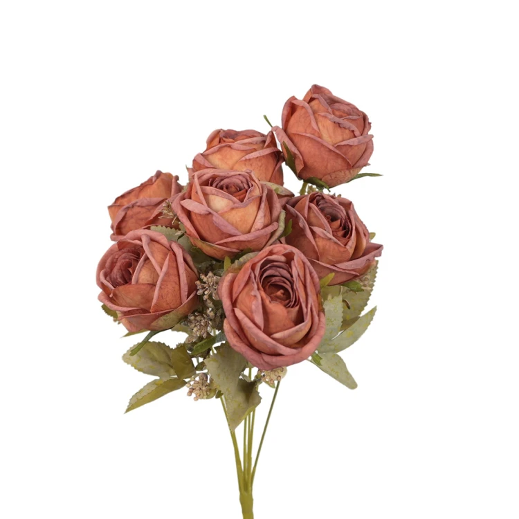 Sztuczny bukiet róży x 7 w kolorze herbacianym 44 cm