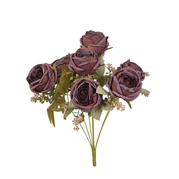 Sztuczny bukiet róży x 7 w kolorze ciemnym fiolecie 44 cm
