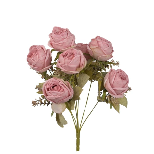 Sztuczny bukiet róży x 7 w kolorze różowym 44 cm