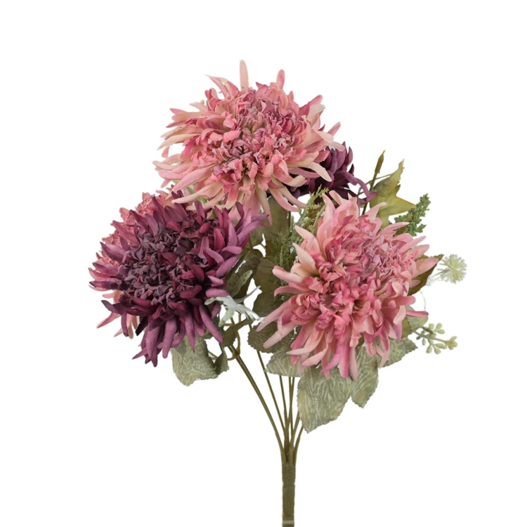 Sztuczny bukiet chryzantemy z dodatkami w kolorze różowo/fioletowym 40 cm