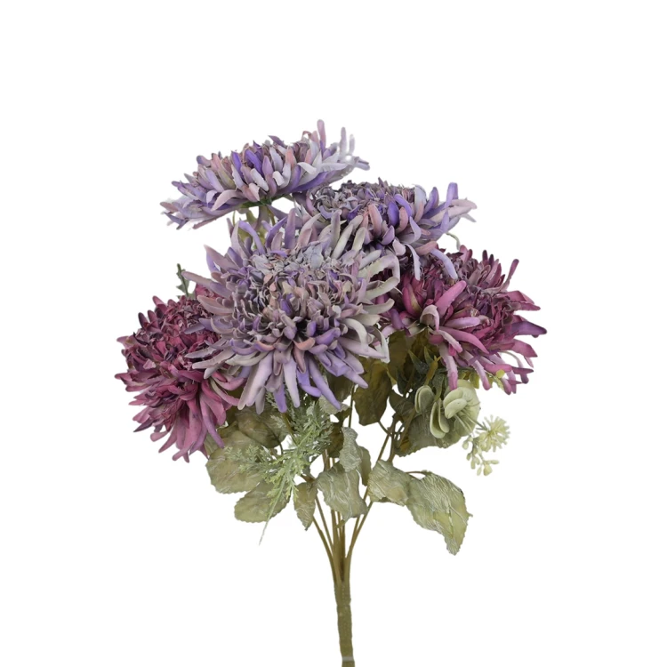 Sztuczny bukiet chryzantemy z dodatkami w kolorze brudnym fiolecie 40 cm