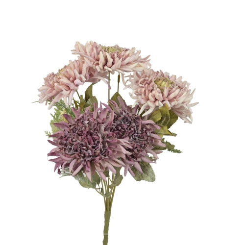 Sztuczny bukiet chryzantemy z dodatkami w kolorze fioletowo/kremowym 40 cm