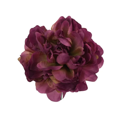 Sztuczna piwonia rozwinięta w kolorze fuksji/zielonym 15 cm