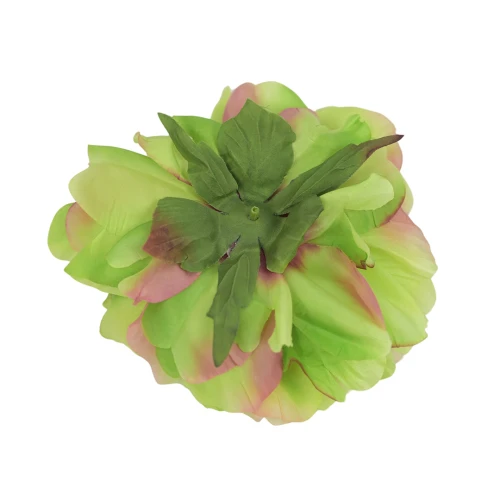 Sztuczna piwonia rozwinięta w kolorze zielono/brzoskwiniowym 15 cm