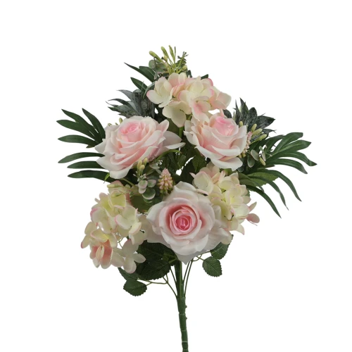 Sztuczny bukiet róży z dodatkami w kolorze różowym 52 cm