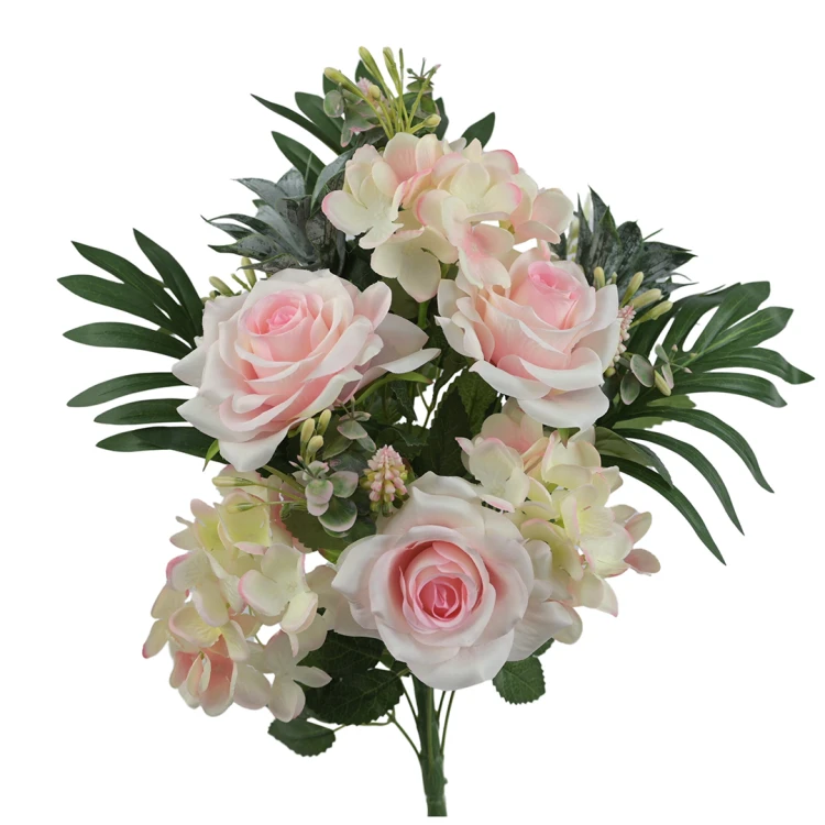 Sztuczny bukiet róży z dodatkami w kolorze różowym 52 cm