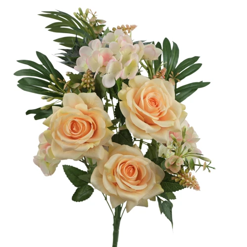 Sztuczny bukiet róży z dodatkami w kolorze łososiowym 52 cm
