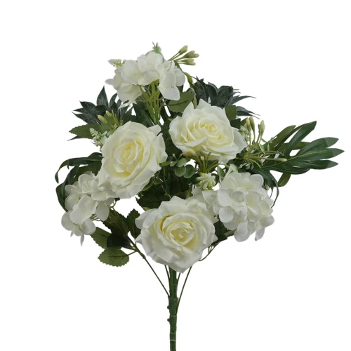 Sztuczny bukiet róży z dodatkami w kolorze białym 52 cm