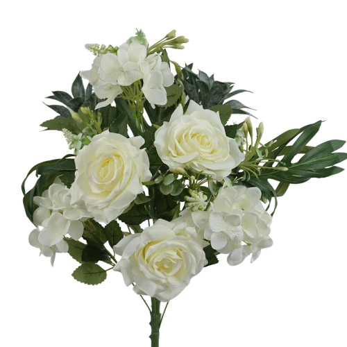 Sztuczny bukiet róży z dodatkami w kolorze białym 52 cm