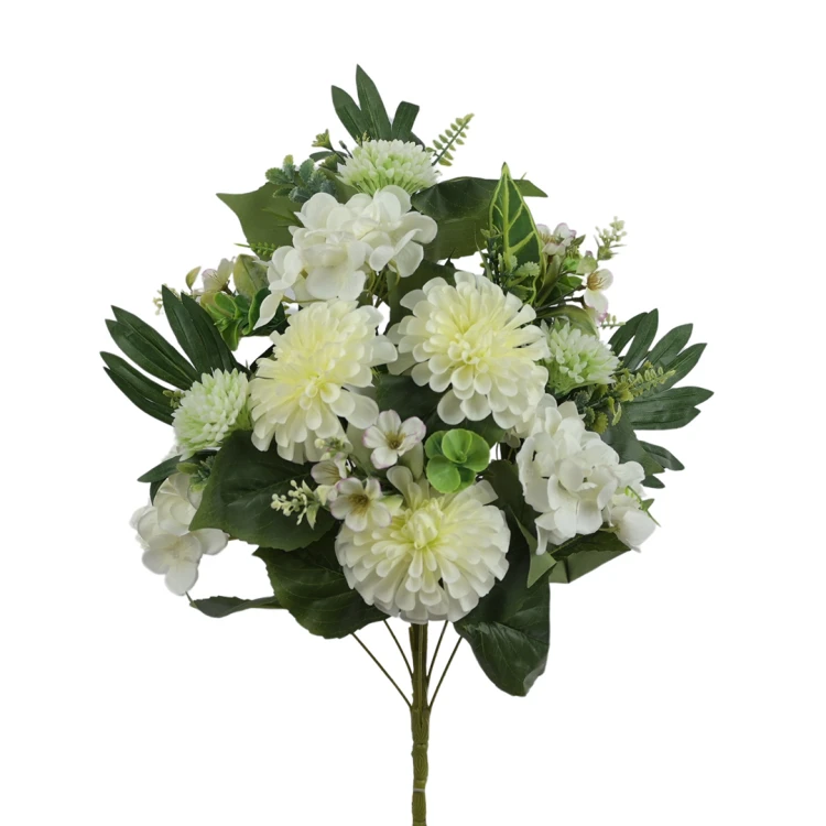 Sztuczny bukiet dalii z plastikowymi dodatkami w kolorze białym 60 cm
