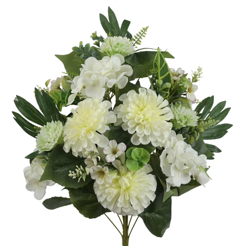 Sztuczny bukiet dalii z plastikowymi dodatkami w kolorze białym 60 cm