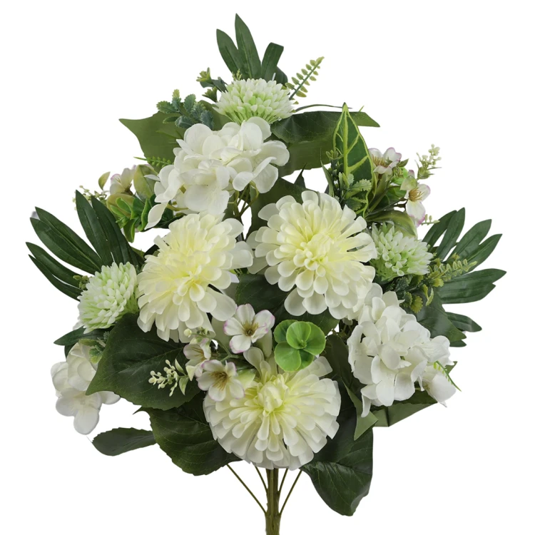 Sztuczny bukiet dalii z plastikowymi dodatkami w kolorze białym 60 cm