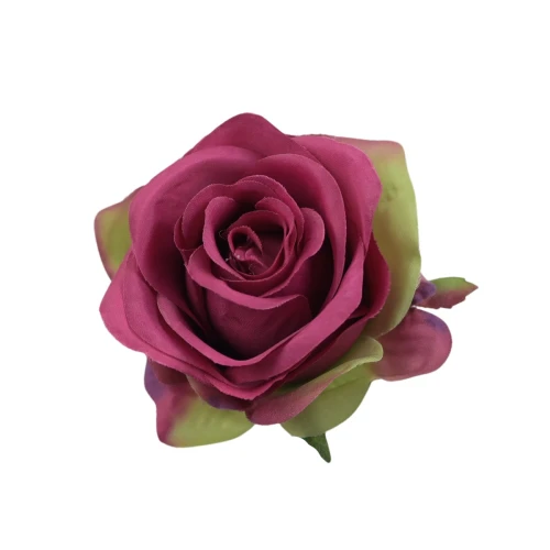 Sztuczna róża z listkiem w kolorze biskupim 10 cm
