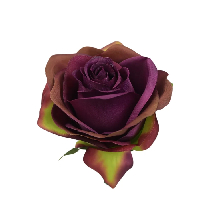 Sztuczna róża z listkiem w kolorze bordowo/zielonym 10 cm