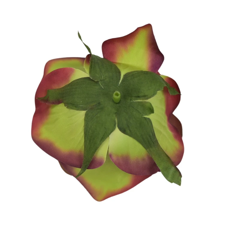 Sztuczna róża z listkiem w kolorze bordowo/zielonym 10 cm