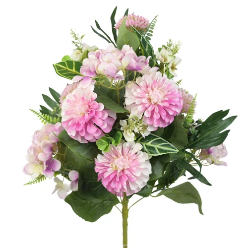 Sztuczny bukiet dalii z plastikowymi dodatkami w kolorze fioletowym 60 cm