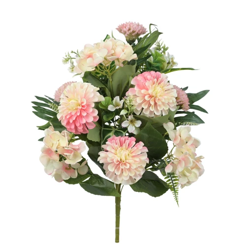 Sztuczny bukiet dalii z plastikowymi dodatkami w kolorze różowym 60 cm