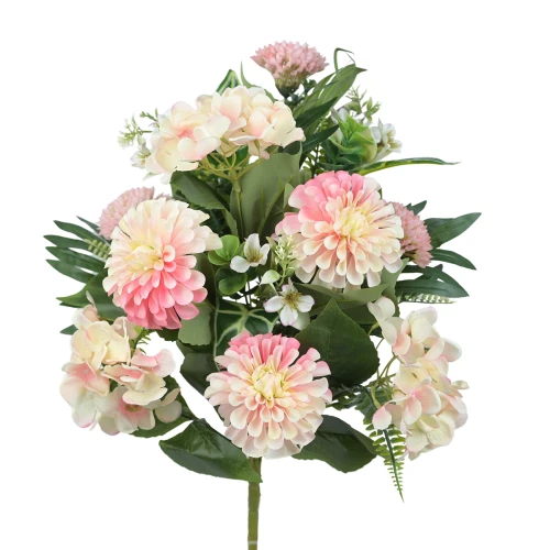 Sztuczny bukiet dalii z plastikowymi dodatkami w kolorze różowym 60 cm