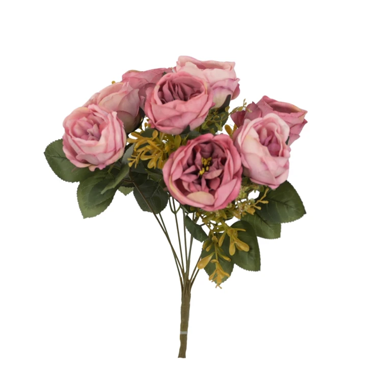 Sztuczny bukiet róży x 8 z dodatkami w kolorze różowym 40 cm