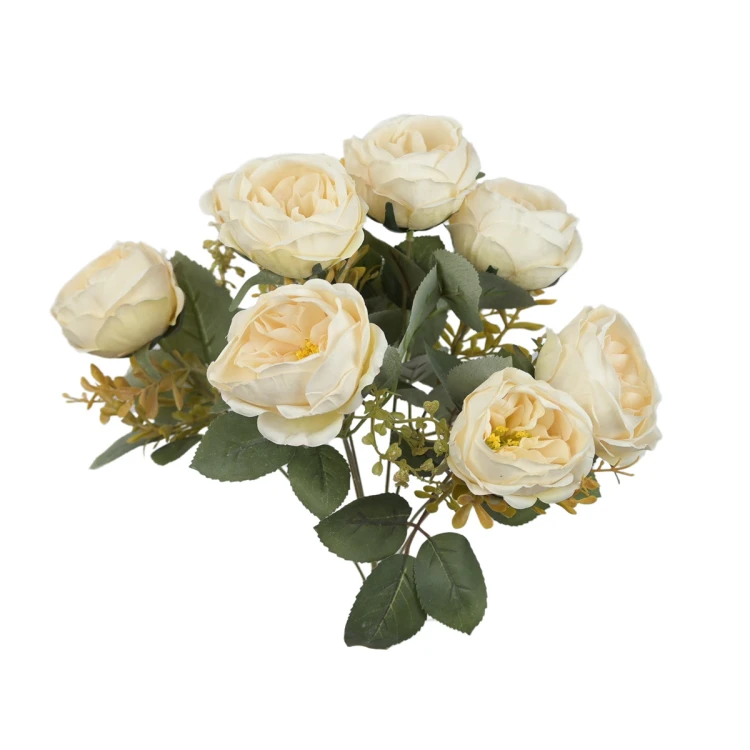 Sztuczny bukiet róży x 8 z dodatkami w kolorze kremowym 40 cm