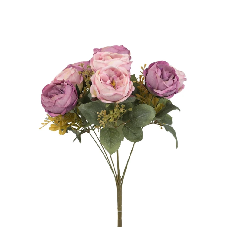 Sztuczny bukiet róży x 8 z dodatkami w kolorze fioletowym 40 cm