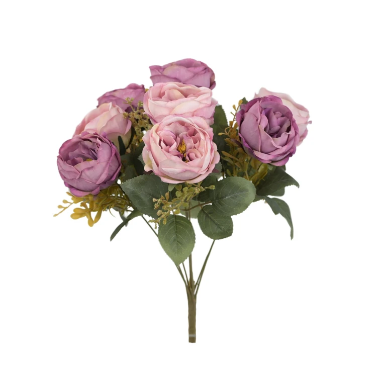 Sztuczny bukiet róży x 8 z dodatkami w kolorze fioletowym 40 cm