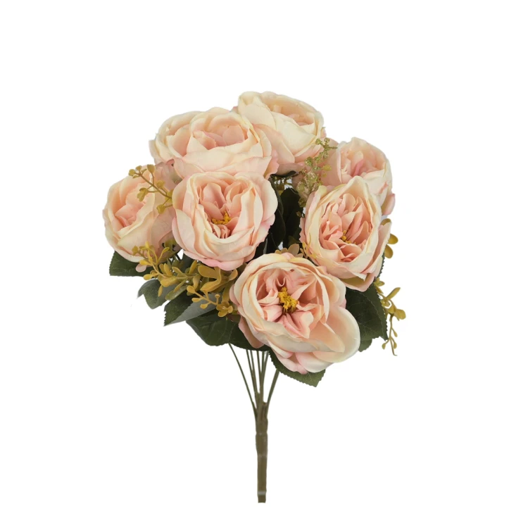 Sztuczny bukiet róży x 8 z dodatkami w kolorze jasnym łososiu 40 cm