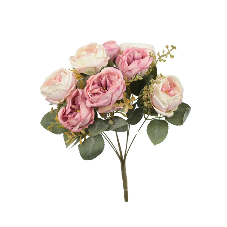 Sztuczny bukiet róży x 8 z dodatkami w kolorze jasnym różu 40 cm