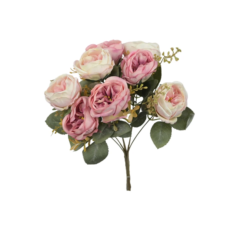 Sztuczny bukiet róży x 8 z dodatkami w kolorze jasnym różu 40 cm