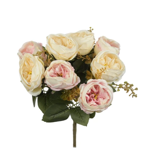 Sztuczny bukiet róży x 8 z dodatkami w kolorze jasnym różu 40 cm