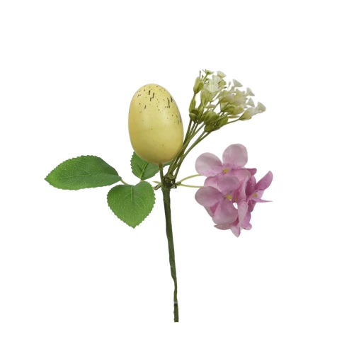 Sztuczny pik mix jajek z hortensją w kolorze żółtym 20 cm