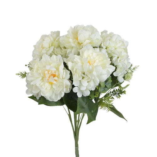 Sztuczny bukiet piwonii x5 w kolorze kremowym 50 cm