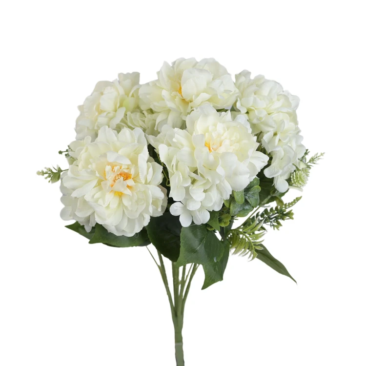 Sztuczny bukiet piwonii x5 w kolorze kremowym 50 cm