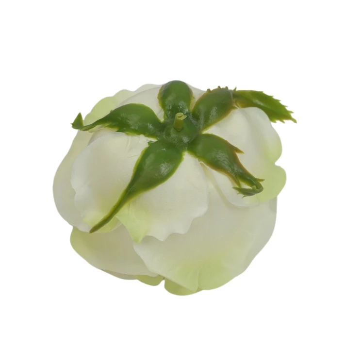 Sztuczna róża bułeczka w kolorze kremowo/zielonym 10 cm