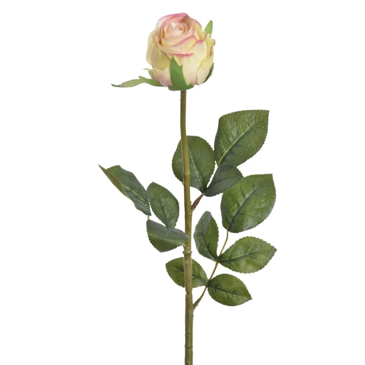 Sztuczna gumowa róża w pąku w kolorze różowo/zielonym 70 cm