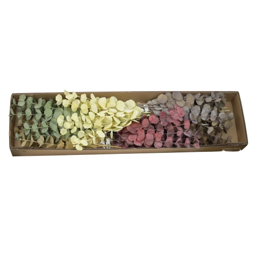 Karton gałązek z eukaliptus plastikowy mix kolorów 90 cm
