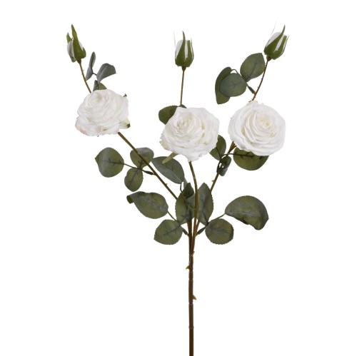 Sztuczna róża suszona x3 w kolorze białym 63 cm