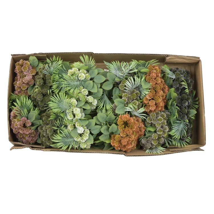 Karton gałązek plastikowych z palmą mix kolorów 37 cm
