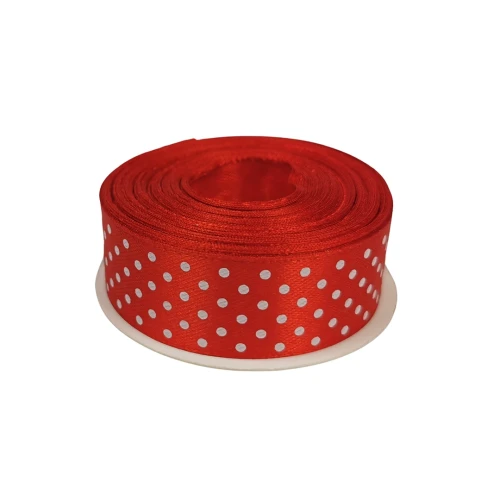 Wstążka czerwona w kropki 25mm/20m