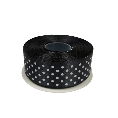 Wstążka czarna w kropki 25mm/20m